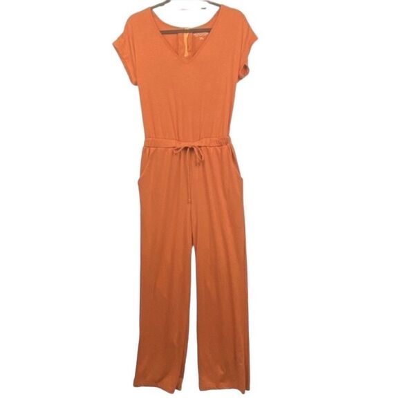 SOFT SURROUNDINGS Roslyn Wms Sz XSmall Rust Orange V Neck Elastic Waist JumpSuit - Picture 1 of 7